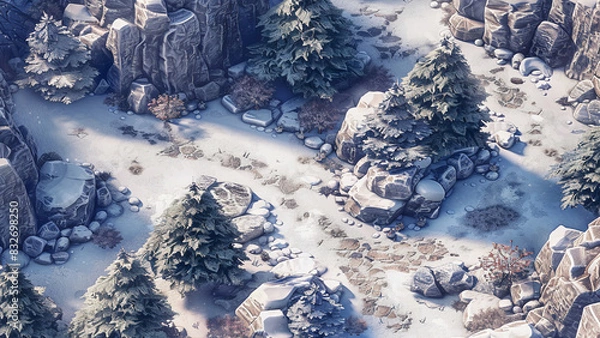 Fototapeta Winter Battlemap DnD,RPG Map  for Dungeons and Dragons, Snowy Terrain