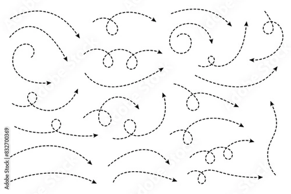 Fototapeta Curved dotted arrow. Zigzag arrow stripes design with dotted lines.