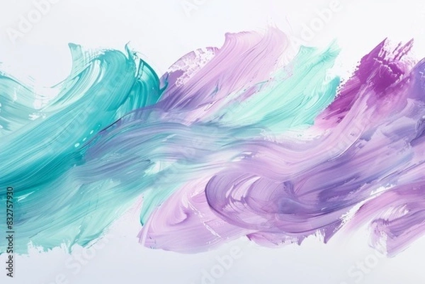 Obraz white background, light purple and teal brush strokes Generative AI