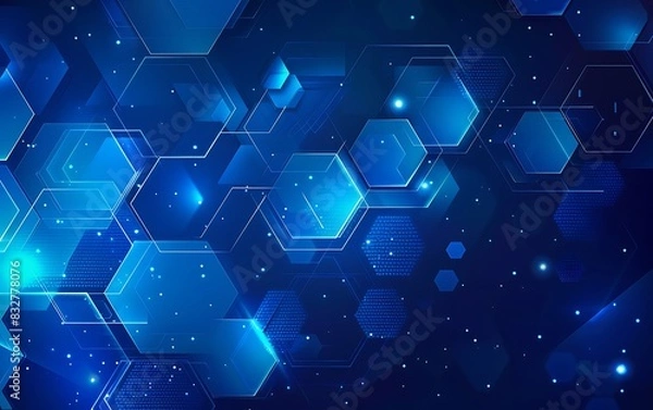 Fototapeta Abstract blue hexagon pattern background vector presentation design with copy space, glowing light effect in the style of technology