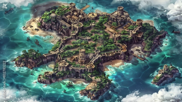 Fototapeta  island Battlemap DnD,RPG Map for Dungeons and Dragons, Sea,game background, place for battle
