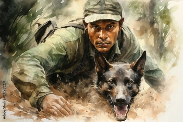 Fototapeta A skilled and versatile ranger, tracking prey and surviving in the wilderness. - Generative AI