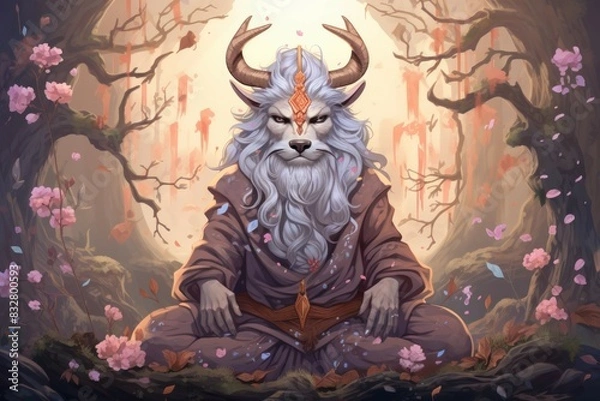Obraz A wise and ancient druid, attuned to nature and capable of transforming into beasts. - Generative AI