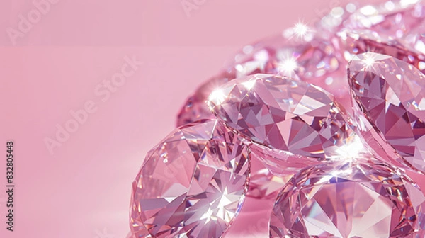 Fototapeta Brilliant cut diamonds flowing elegantly with radiant sparkles against a soft pink backdrop, capturing luxury and exclusivity in a single image