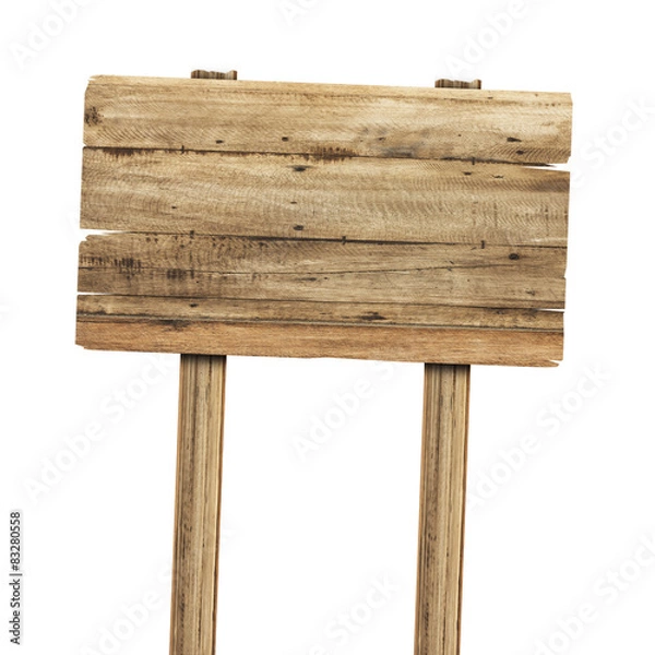 Obraz Wooden sign isolated on white. Wood old planks sign