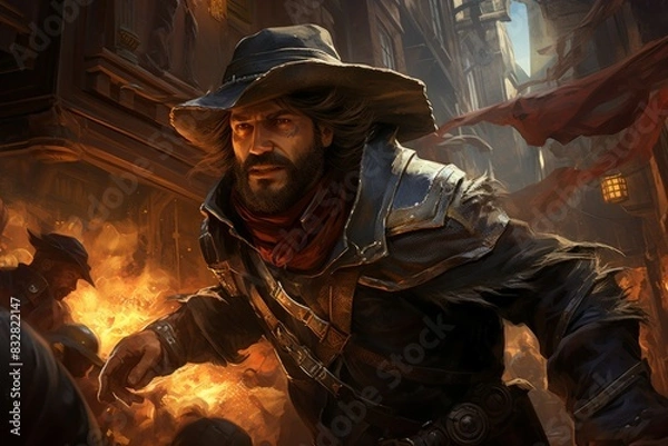 Obraz A relentless and skilled bounty hunter, tracking down and capturing fugitives with ruthless efficiency. - Generative AI