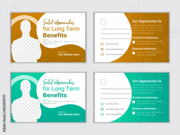 Fototapeta Corporate postcard design template. Corporate Business Postcard Template Design, Simple and Clean Modern Minimal Postcard Template, Business Postcard Layout