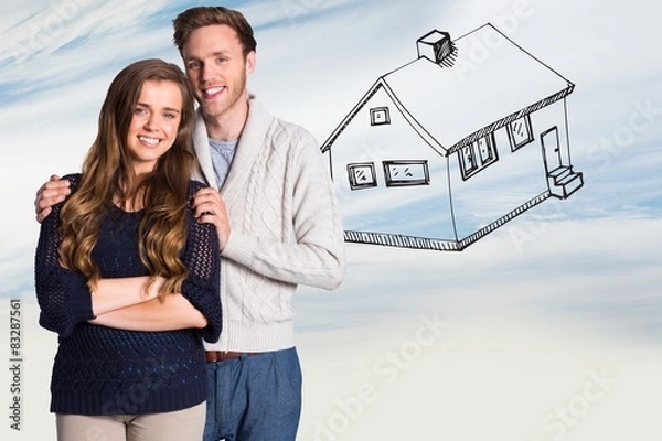 Fototapeta Composite image of portrait of smiling young couple