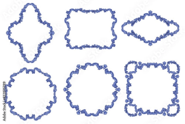 Fototapeta Set of square, circular, oval Baroque and Rococo frame and border