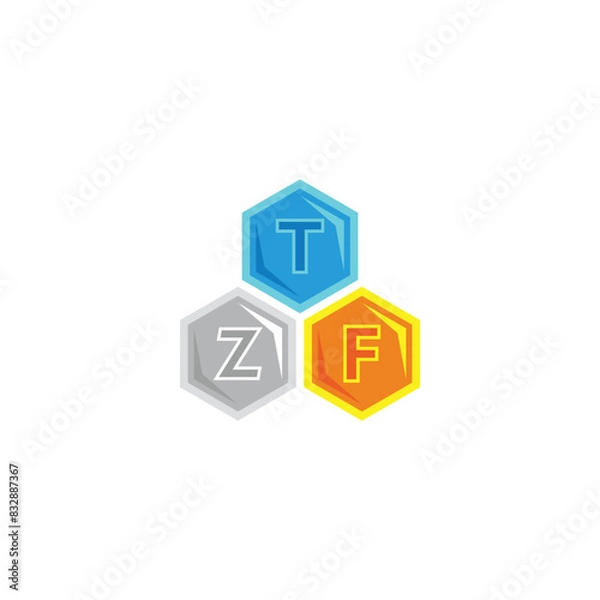 Fototapeta Letter T Z F hexagons, colorful geometric symbol simple logo vector