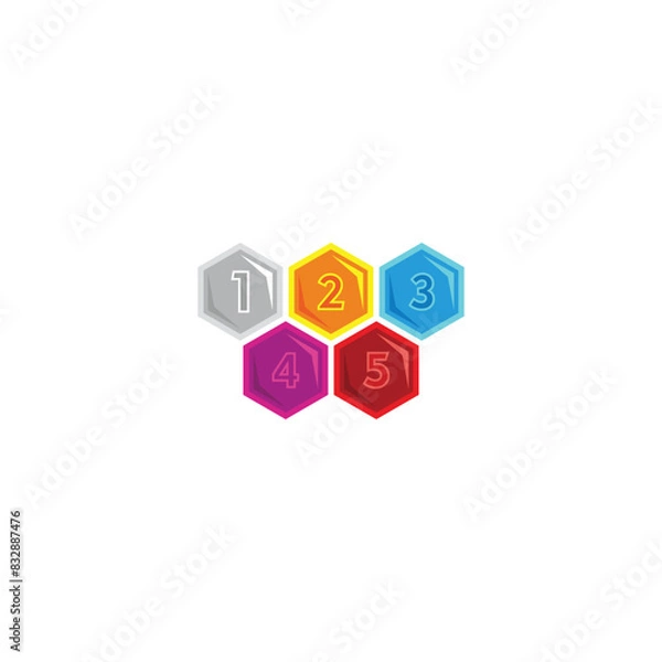 Fototapeta Number 1, 2, 3, 4 and 5 colorful geometric symbol simple logo vector