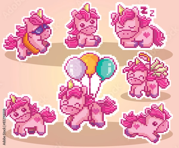 Obraz Happy Unicorn Pixel Art Package, Pixel Art, Vector Art, and Happy Unicorns..eps