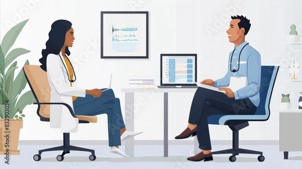 Fototapeta Online Follow-Up Appointment: Depict a follow-up appointment where a doctor checks in with a patient post-treatment,