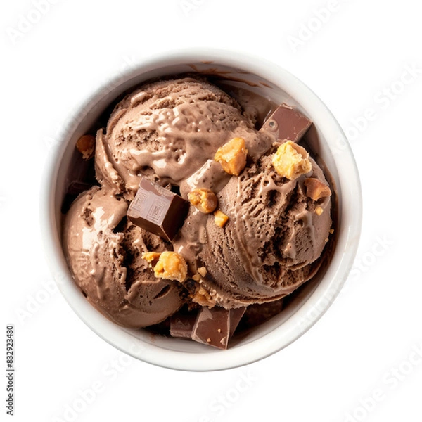 Fototapeta Bowl of Peanut Butter Chocolate Ice Cream Isolated on a Transparent Background