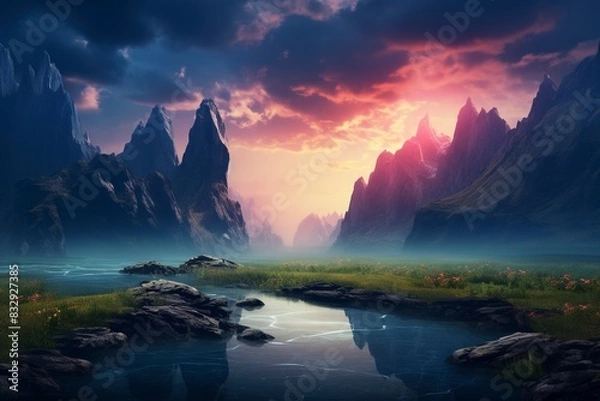 Fototapeta sunset on the beach, generative ai