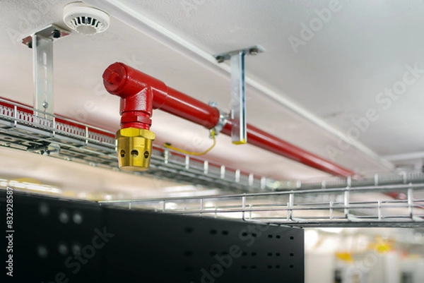 Fototapeta Clean agent fire suppression system used in data centers, backup battery rooms, electrical rooms (under 400 volts), sub-floors or tape storage libraries.