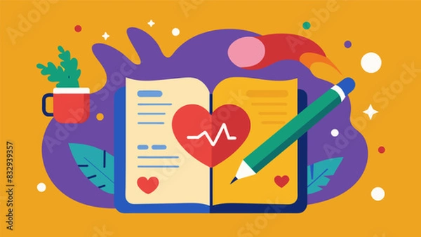 Fototapeta My journal is a canvas for my emotions a place where I can paint my grief with the strokes of my pen. Each entry is a piece of my heart forever. Vector illustration