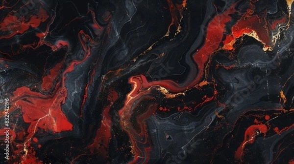 Fototapeta A black and red swirl pattern with gold accents