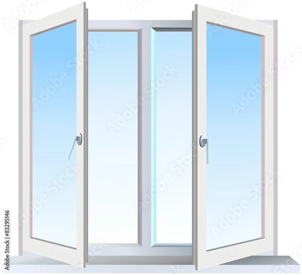 Fototapeta Full opened modern window with blue background