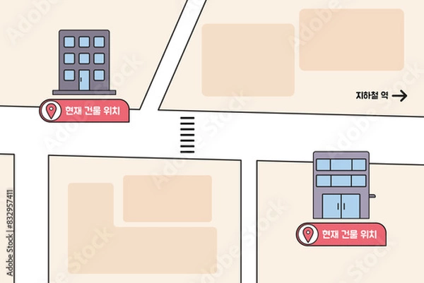 Fototapeta 간단한 지도와 건물(지도+건물+약도+위치)