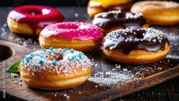 Fototapeta Diverse Delights, A Palette of Five Colorful Donuts