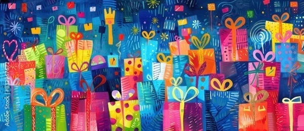 Obraz gift boxes banner very colorful and festive themed