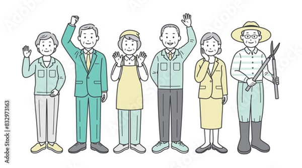 Obraz 元気な高齢者男女のセカンドライフの仕事いろいろ
