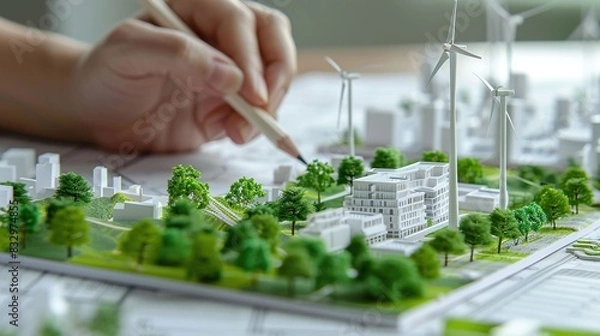 Fototapeta Discover sustainable architecture with our detailed plan drawing. Showcasing eco-friendly design, this image highlights innovative sustainability services for modern construction.