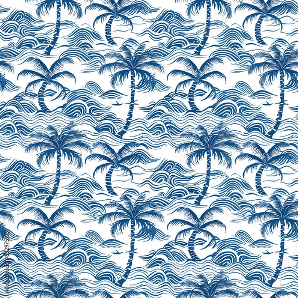 Obraz seamless pattern sea and coconut tree of shirt Hawaii style