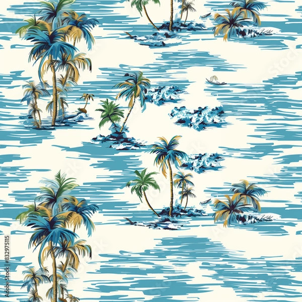 Obraz seamless pattern sea and coconut tree of shirt Hawaii style