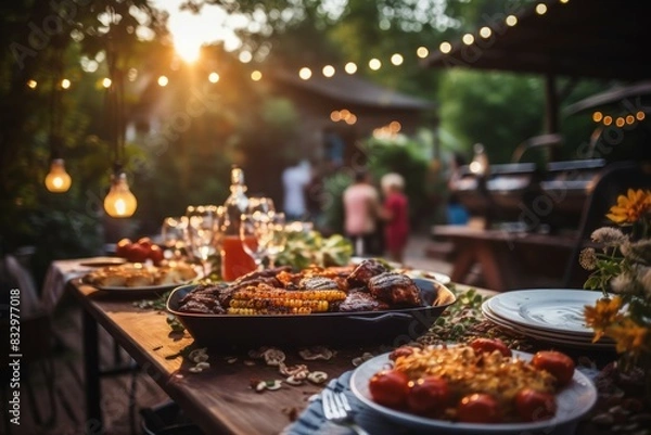 Fototapeta Summer backyard barbecues - Generative AI