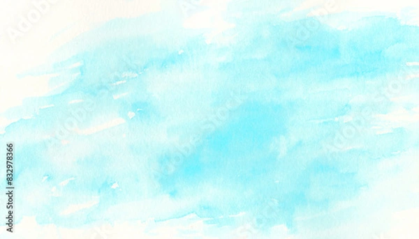 Fototapeta コピースペースのある夏の空をイメージした水色の水彩背景　背景イラスト　テクスチャ素材