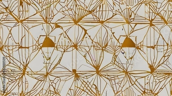 Fototapeta Seamless pattern with abstract geometric line texture, gold on white background. Light modern simple wallpaper, bright tile backdrop, monochrome graphic element Generative AI 