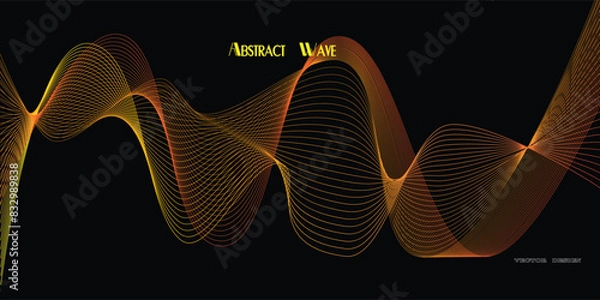 Fototapeta vector design technology graphic wave element yellow blending wave lines orange and red The background is black.