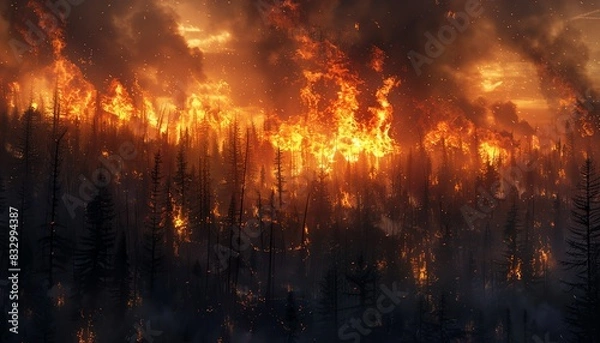 Fototapeta Witness the devastation Severe forest fires destroying everything in their path