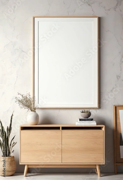 Fototapeta Mock up blank poster frame with cabinet interior