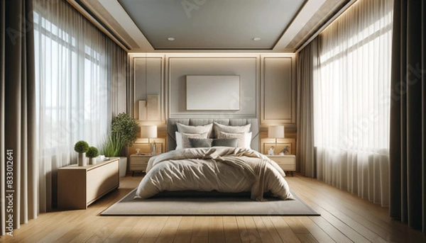 Fototapeta きれいに整頓されたおしゃれなベットルーム