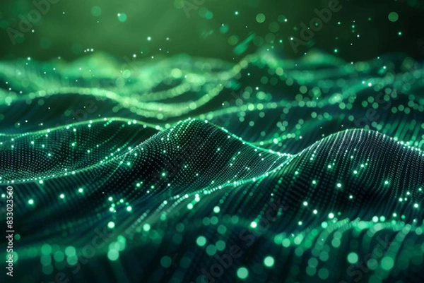 Fototapeta Abstract Waving Particle Technology Background with light effect.
