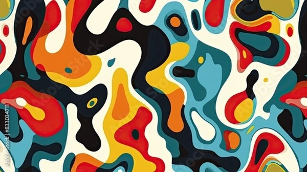 Fototapeta Organic Lava Lamp Print: Whimsical Groovy Pattern, Colorful and Minimalist Design on White Background
