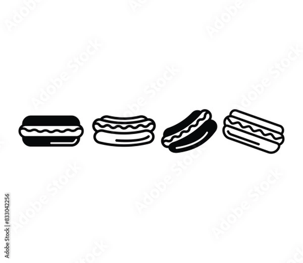 Fototapeta delicious hot dog fast food symbol icons vector design simple black white illustration collections sets