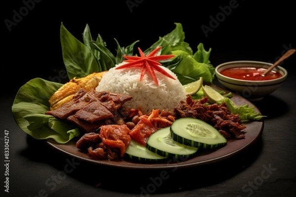 Fototapeta chicken wings with rice, generative ai