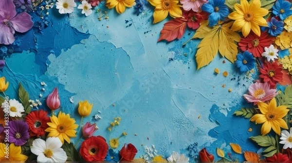 Fototapeta Colorful Flower Arrangement on Blue Background