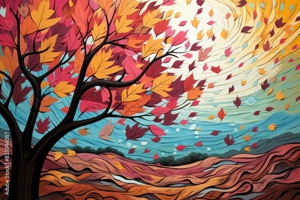 Fototapeta Falling leaves - Generative AI