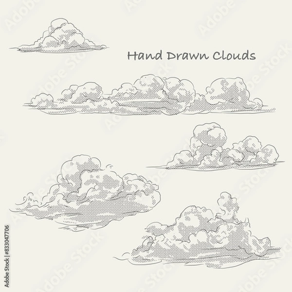 Obraz hand drawn summer clouds with line and halftone pattern.