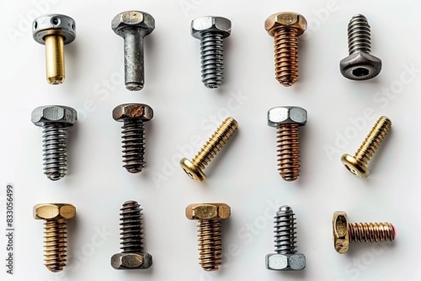 Fototapeta Screws and heads isolated on white background