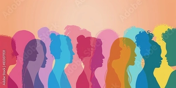 Fototapeta Crowd of diverse women of different cultures and ethnicities. Vector illustration for women's rights, equality, diversity and inclusion.