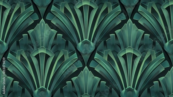 Fototapeta art deco seamless pattern, dark grey and jade geometric design with a subtle gradient in the background