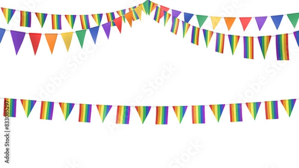 Obraz Rainbow pride party flags festive decoration _LGBT symbolic realistic celebration illustration on transparent background style A	