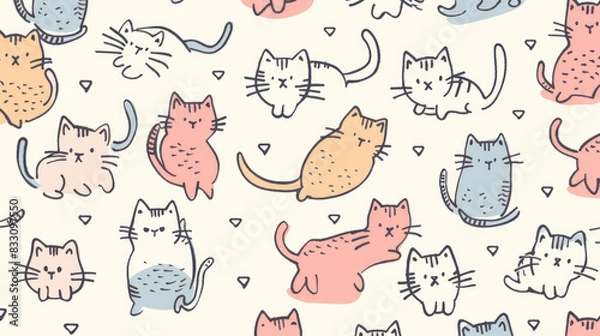 Fototapeta Cute cat doodle pattern