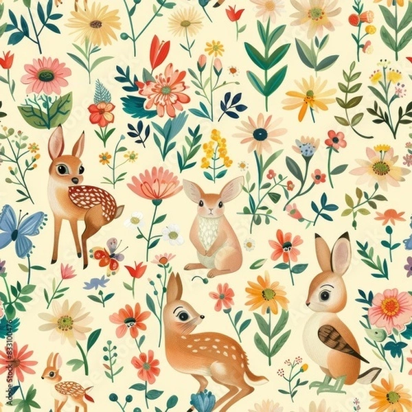 Fototapeta seamless pattern of playful woodland creatures